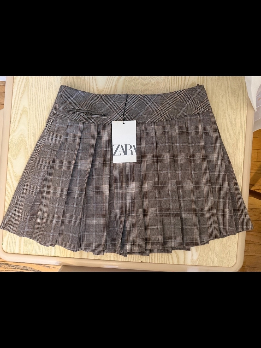 ZARA Brown Plaid Pleated Mini Skirt with Tartan Check- 13-14 Years